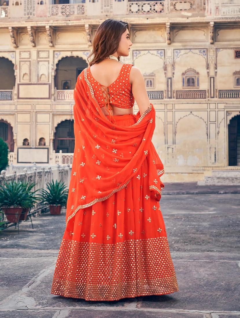 women orange semi-stitched lehenga choli with dupatta - 20822394 - Zoom Image - 3