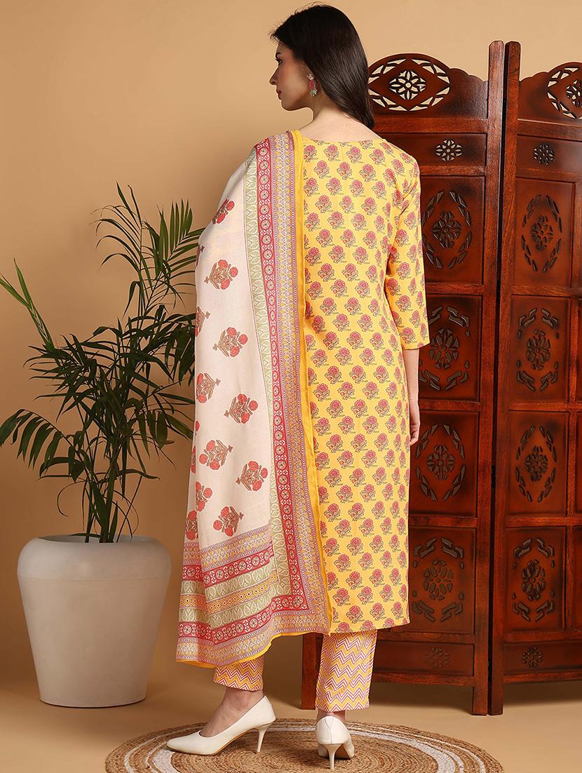 women yellow notch neck kurta pant set with dupatta - 20829986 - Zoom Image - 2