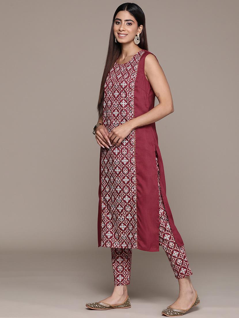 women pink round neck kurta pant set - 20838036 - Zoom Image - 1