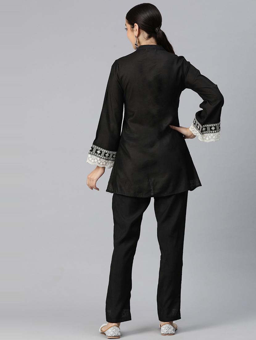 black long sleeve ethnic co-ord set - 20844539 - Zoom Image - 3