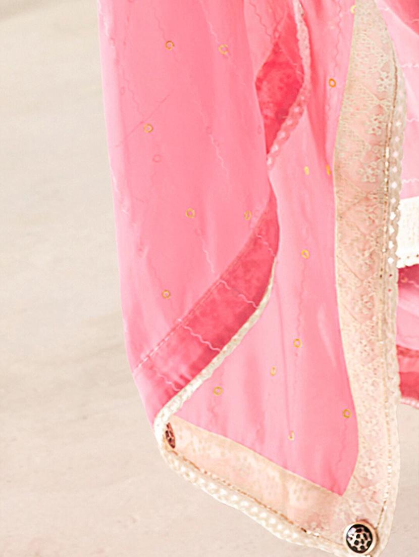 women pink foil printed lace work saree with blouse - 20879473 - Zoom Image - 4