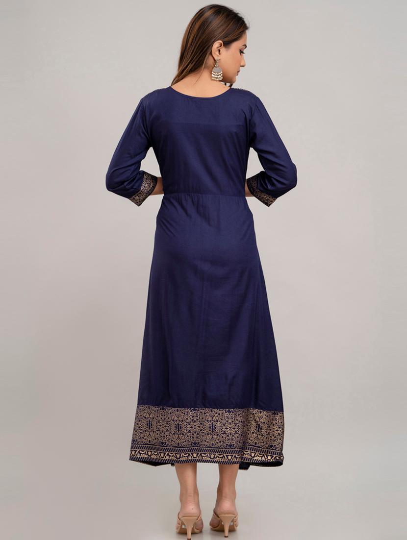 women round neck foil printed a-line ethnic dress - 20895146 - Standard Image - 2