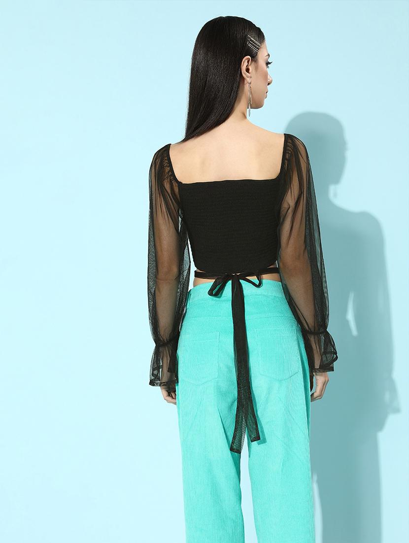 solid black detailed crop top - 20930949 - Zoom Image - 2