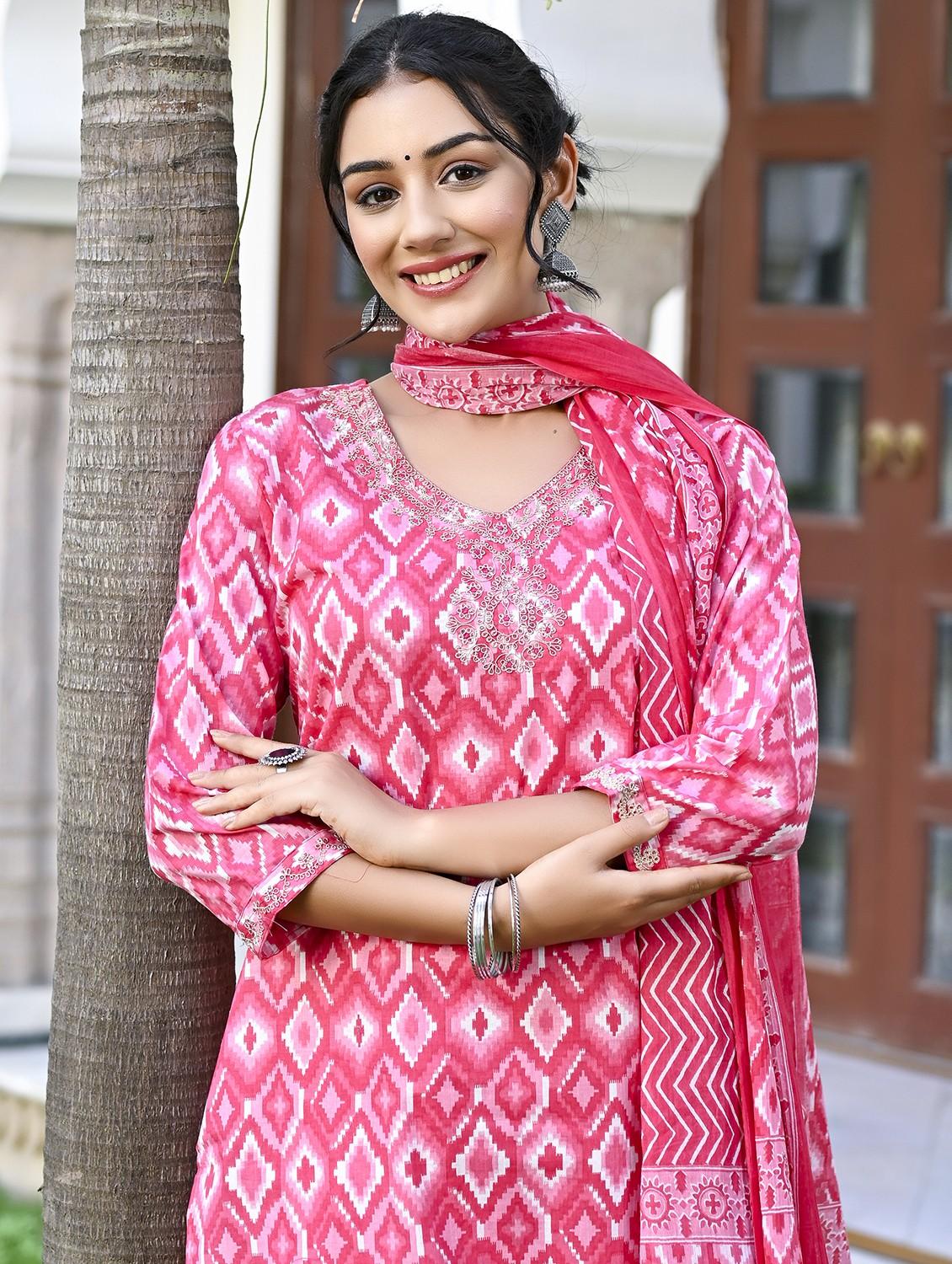 pink printed cotton suit set - 20948129 - Zoom Image - 2