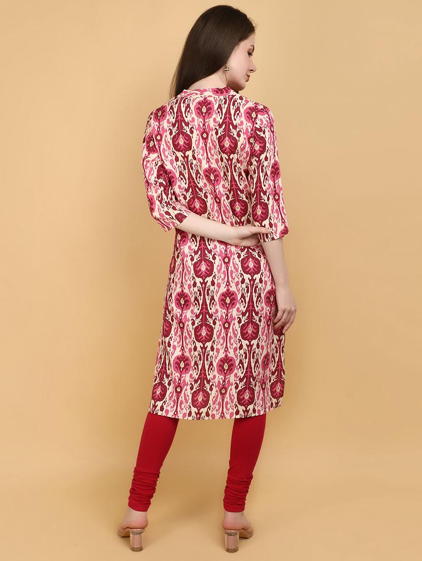 women pink mandarin neck straight kurta - 20948650 - Zoom Image - 2