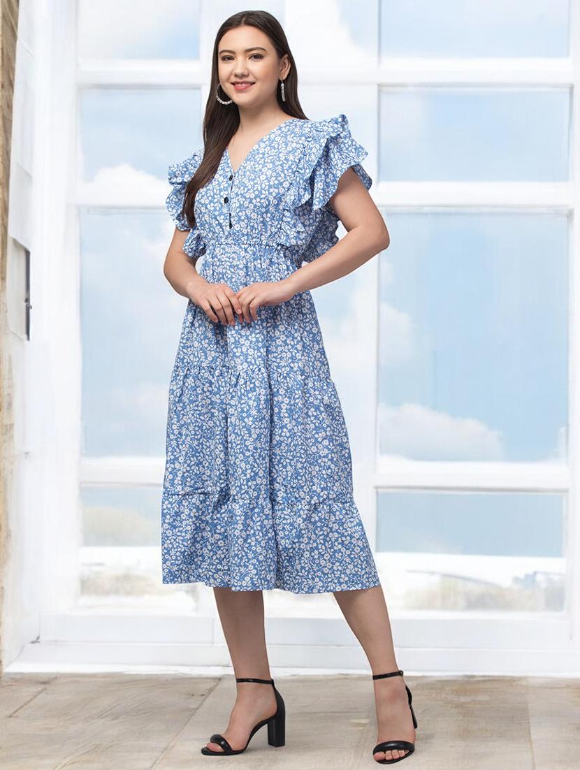 women v-neck floral printed tiered dress - 20952091 - Standard Image - 2