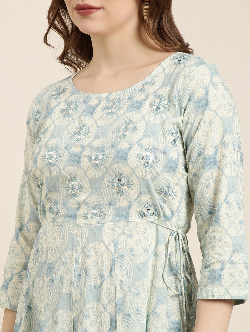 women sea green round neck anarkali kurta - 20961010 - Standard Image - 5