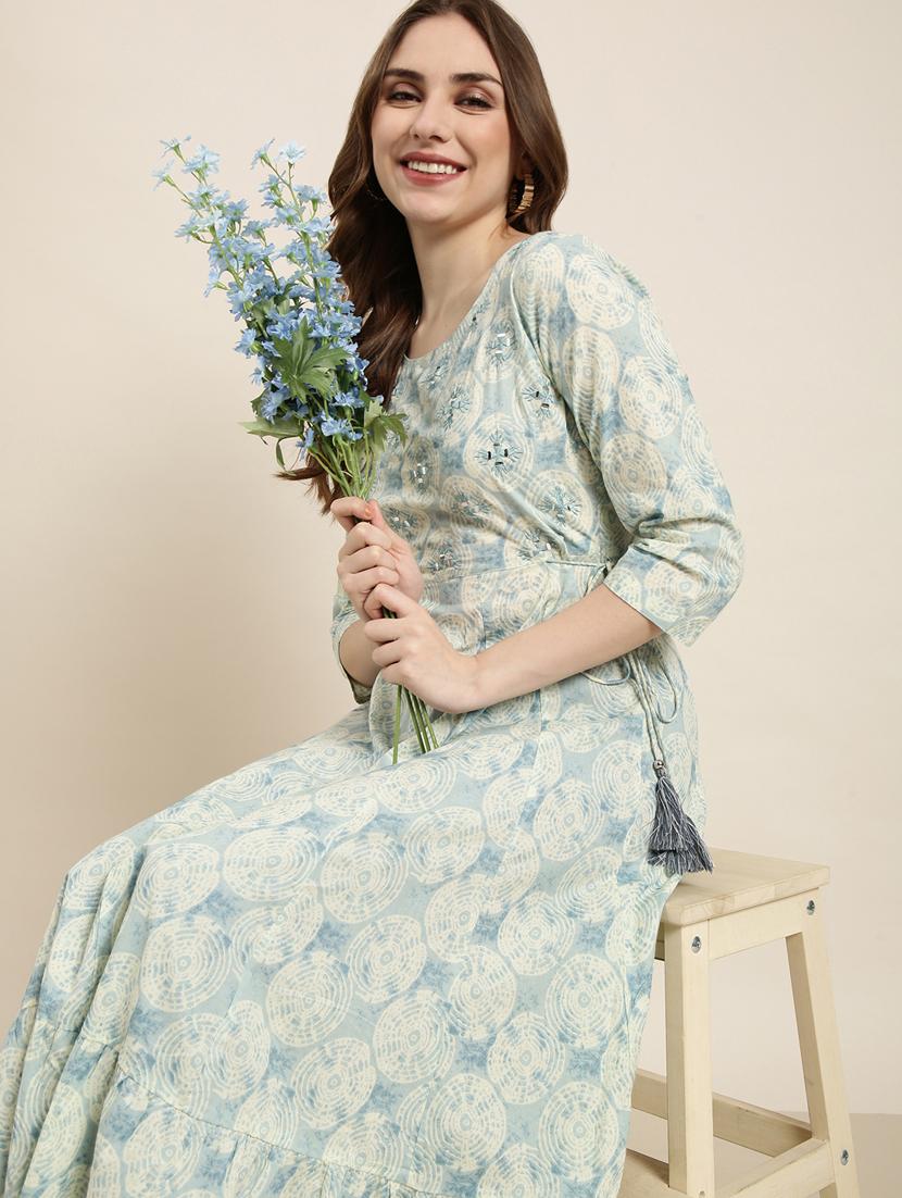 women sea green round neck anarkali kurta - 20961010 - Zoom Image - 7