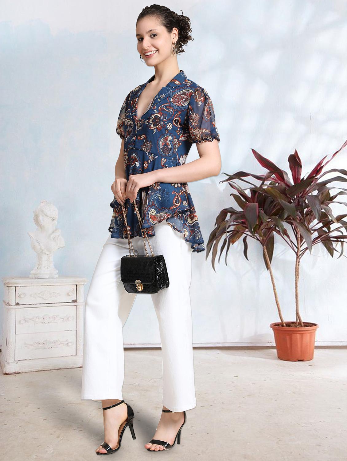 women paisley printed a-line top - 20969772 - Standard Image - 3
