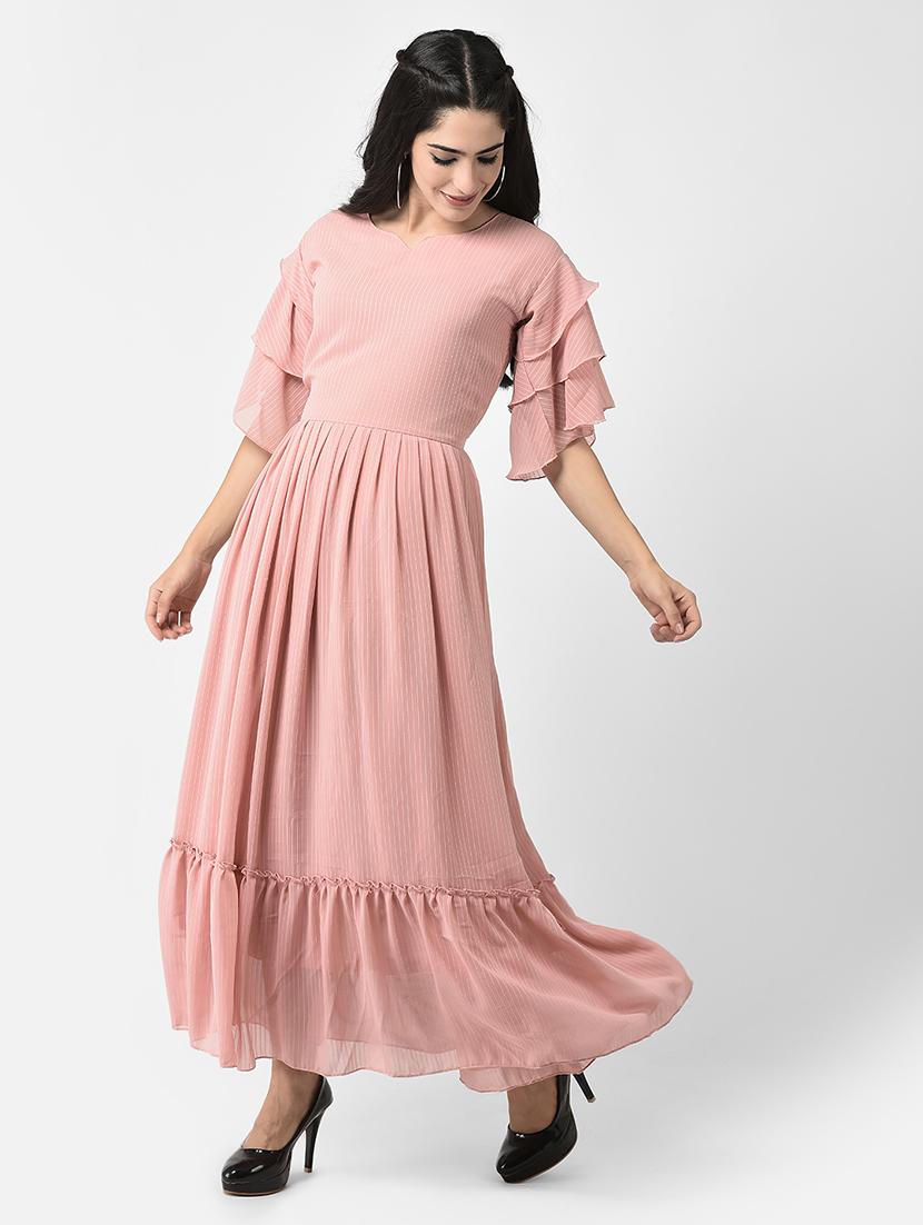 pink striped detailed fit & flare dress - 20969943 - Standard Image - 2