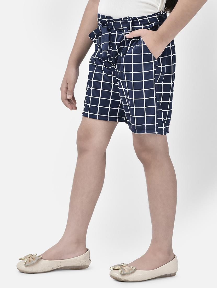 navy blue checkered cotton shorts - 20970013 - Zoom Image - 2