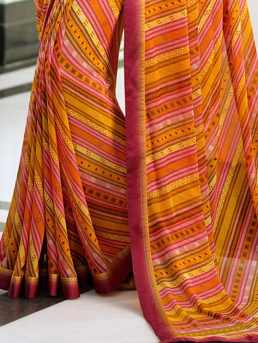 women orange printed georgette saree with blouse - 20999915 - Standard Image - 2