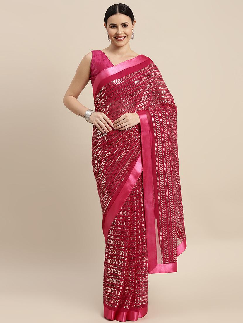 women sequined work saree with blouse - 21019251 - Standard Image - 3