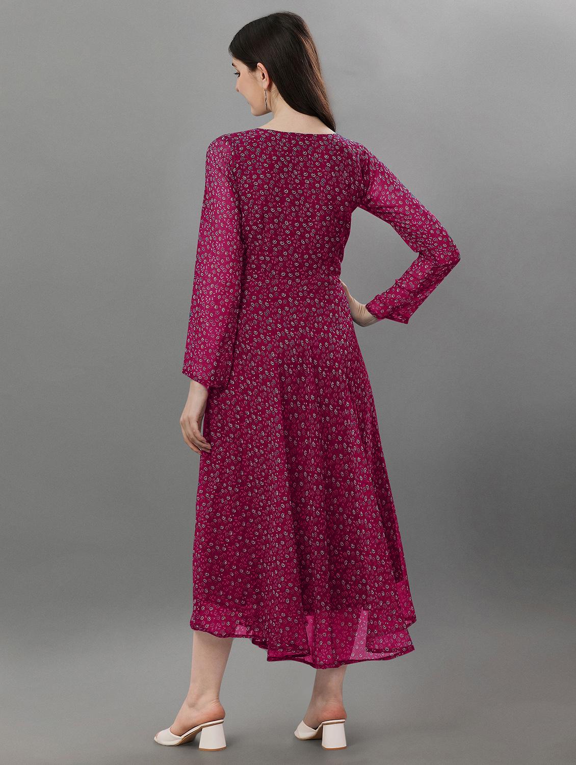 women pink v neck fit & flare dress - 21020255 - Zoom Image - 2