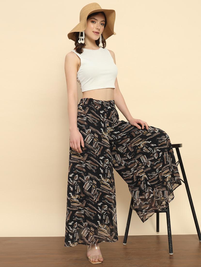 women printed hige rise flared palazzo - 21020446 - Zoom Image - 3