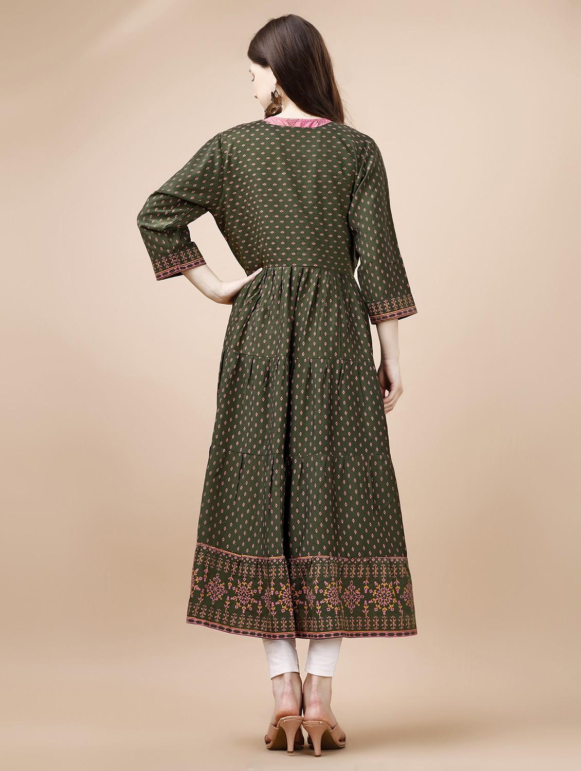 women green round neck tiered kurta - 21034075 - Standard Image - 2
