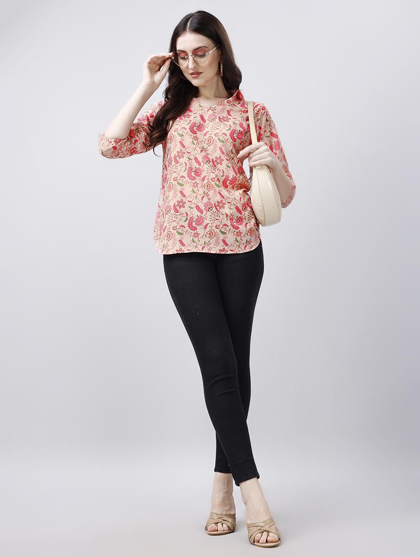women pink floral printed casual top - 21052651 - Standard Image - 3