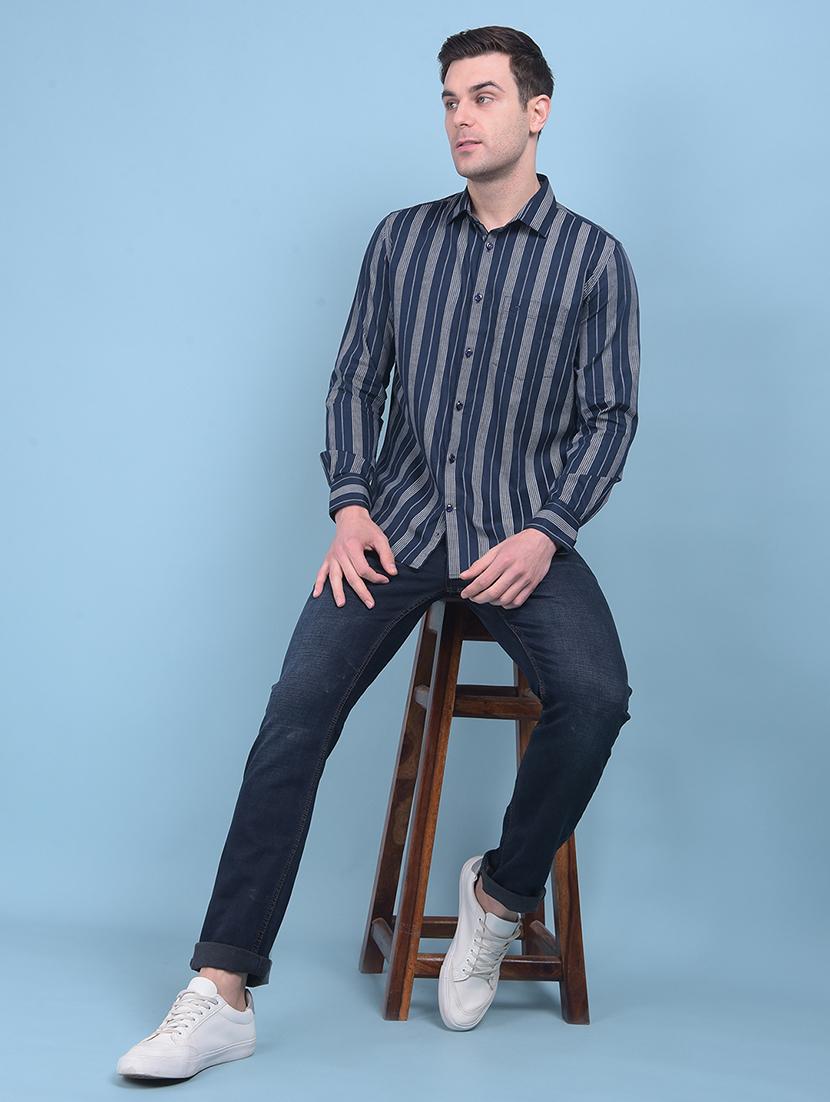men long sleeved striped casual shirt - 21054772 - Standard Image - 4