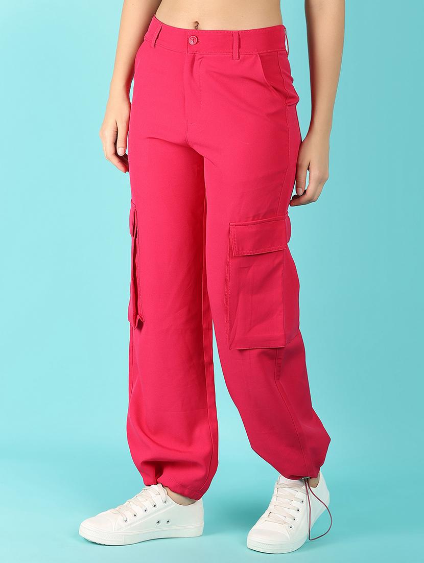 women solid pink cargo pants - 21092646 - Zoom Image - 2