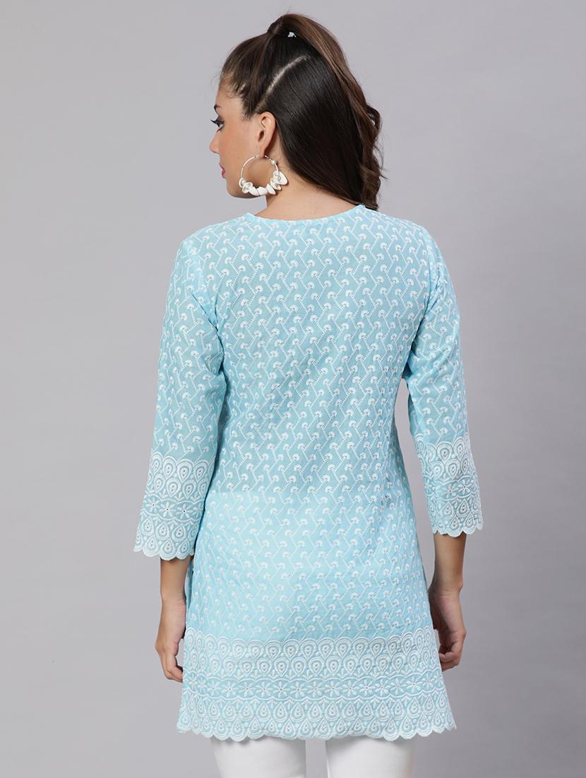 women three quarter sleeve notch neck kurti - 21103085 - Zoom Image - 3