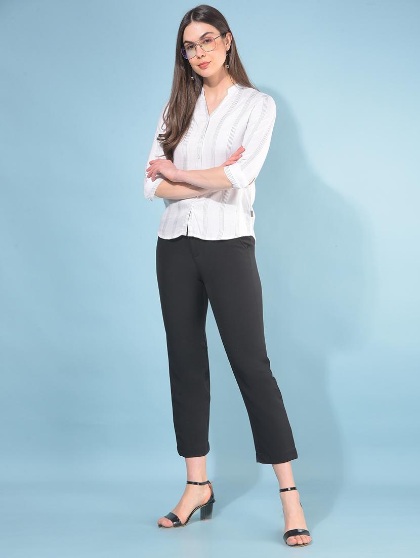 women striped mandrain neck shirt - 21110830 - Standard Image - 4