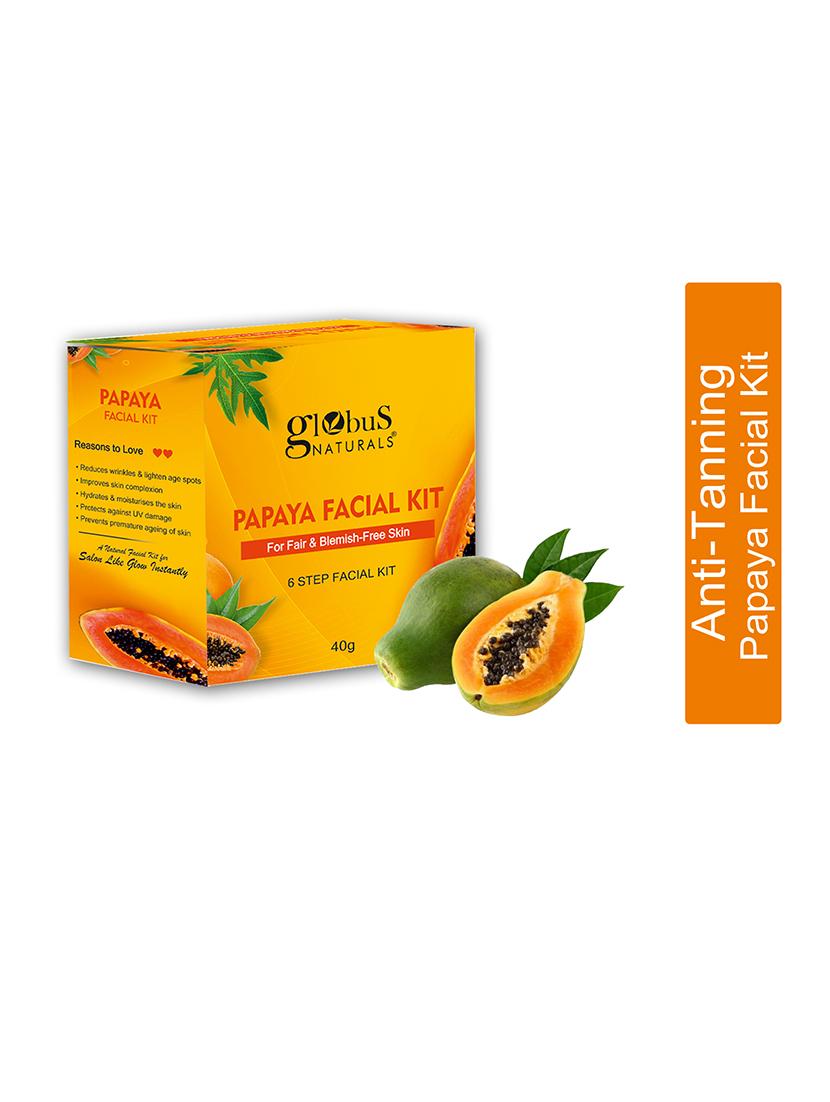 globus naturals papaya facial kit for blemish free skin & anti-pigmentation, 6 steps, 40 gm - 21128653 - Standard Image - 2