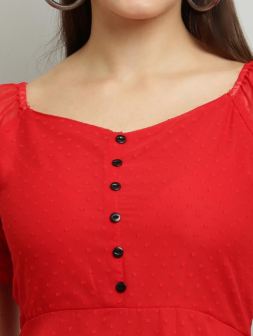 women solid puff sleeves a-line dress - 21130190 - Standard Image - 5