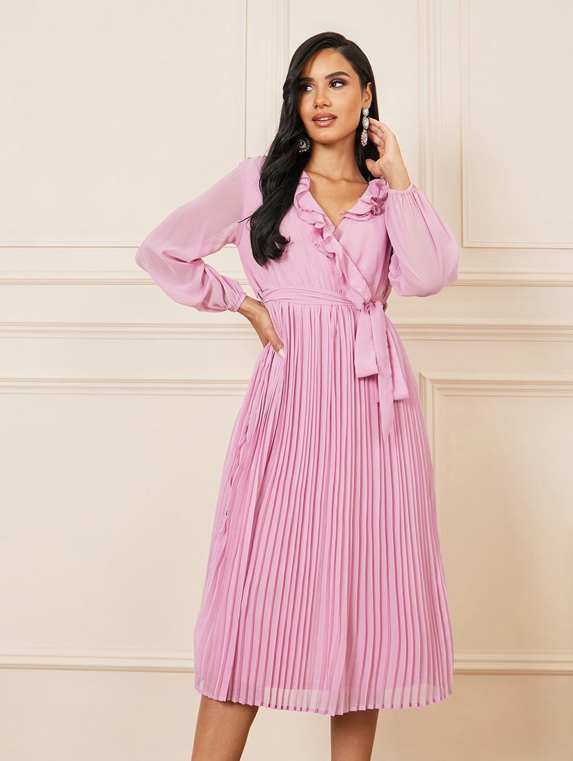 lavender polyester fit & flare dress - 21135549 - Standard Image - 2