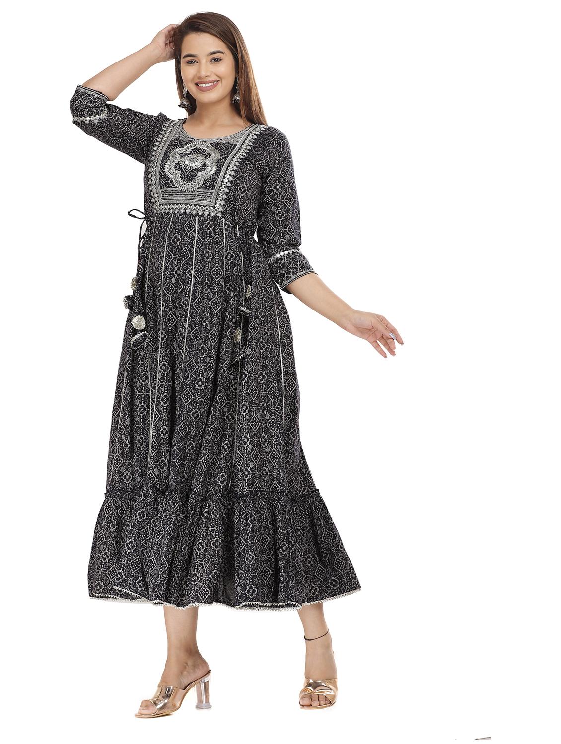 grey cotton blend anarkali kurta - 21170859 - Standard Image - 2