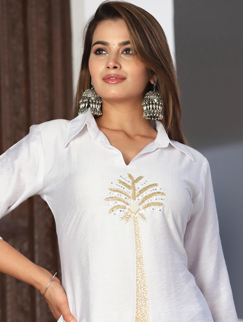 white embroidered co-ord set - 21171438 - Zoom Image - 3