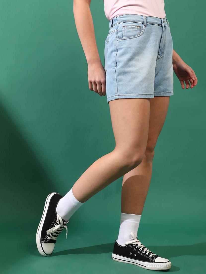 light blue cotton blend denim shorts - 21178214 - Zoom Image - 2