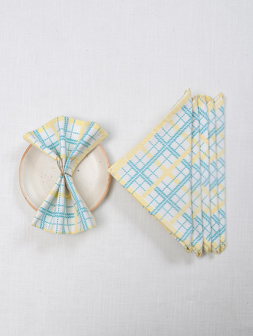 ratan cart teal cotton check pattern 18x18 inch napkin set of 6 - 21178392 - Standard Image - 2