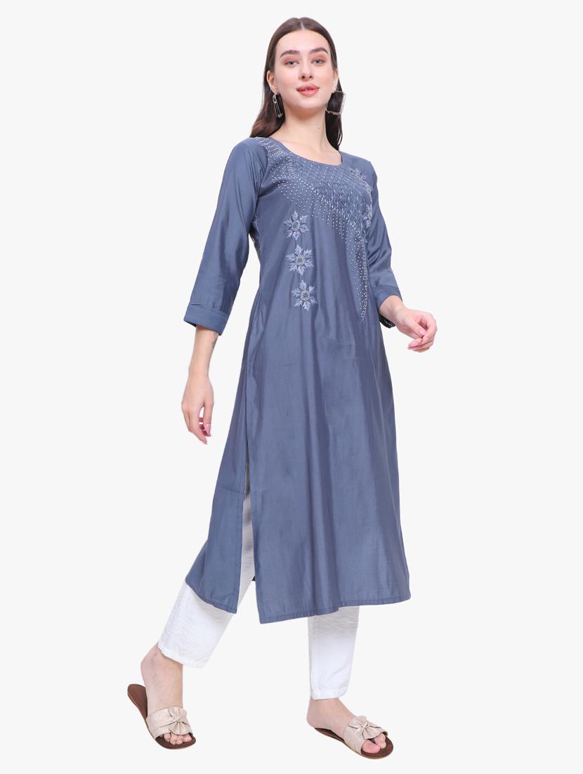 women three quarter sleeve straight kurta - 21185452 - Standard Image - 2
