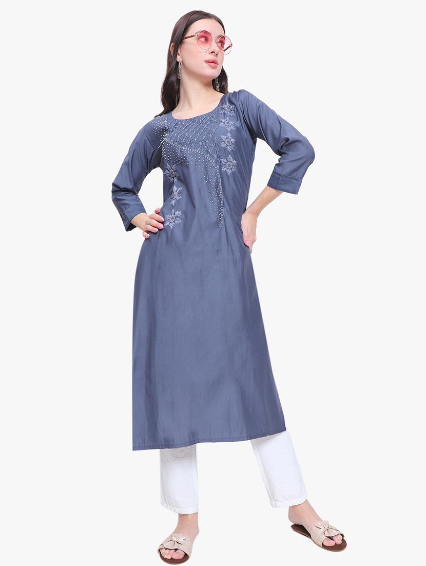 women three quarter sleeve straight kurta - 21185452 - Standard Image - 3