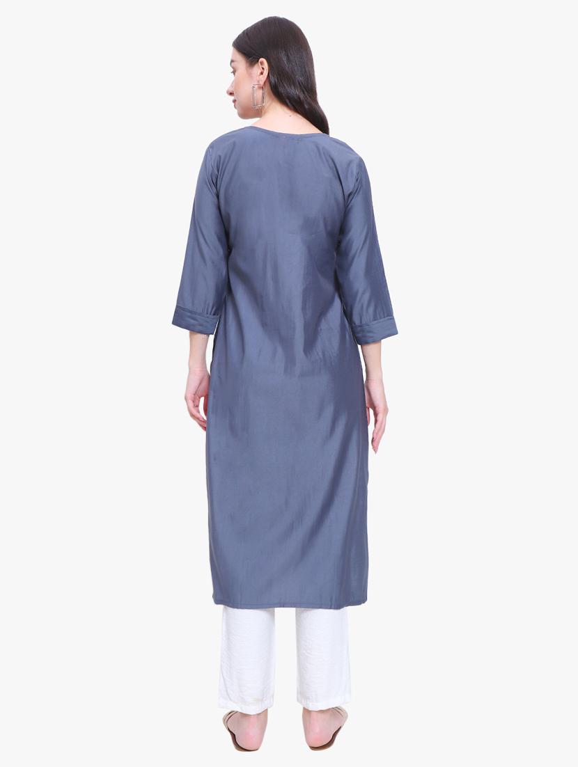 women three quarter sleeve straight kurta - 21185452 - Standard Image - 4