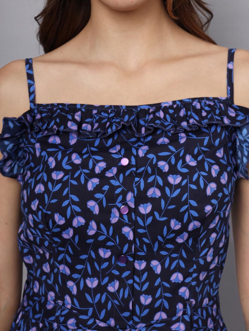 women printed shoulder strap a-line dress - 21225157 - Zoom Image - 4