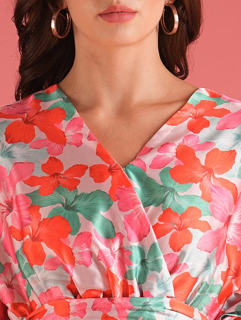 globus women multicolour wrap neck floral tie-up fit & flare workwear dress - 21227820 - Standard Image - 4