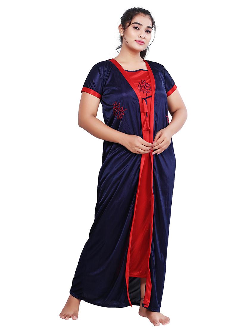 women solid satin nighty with robe - 21231494 - Standard Image - 2