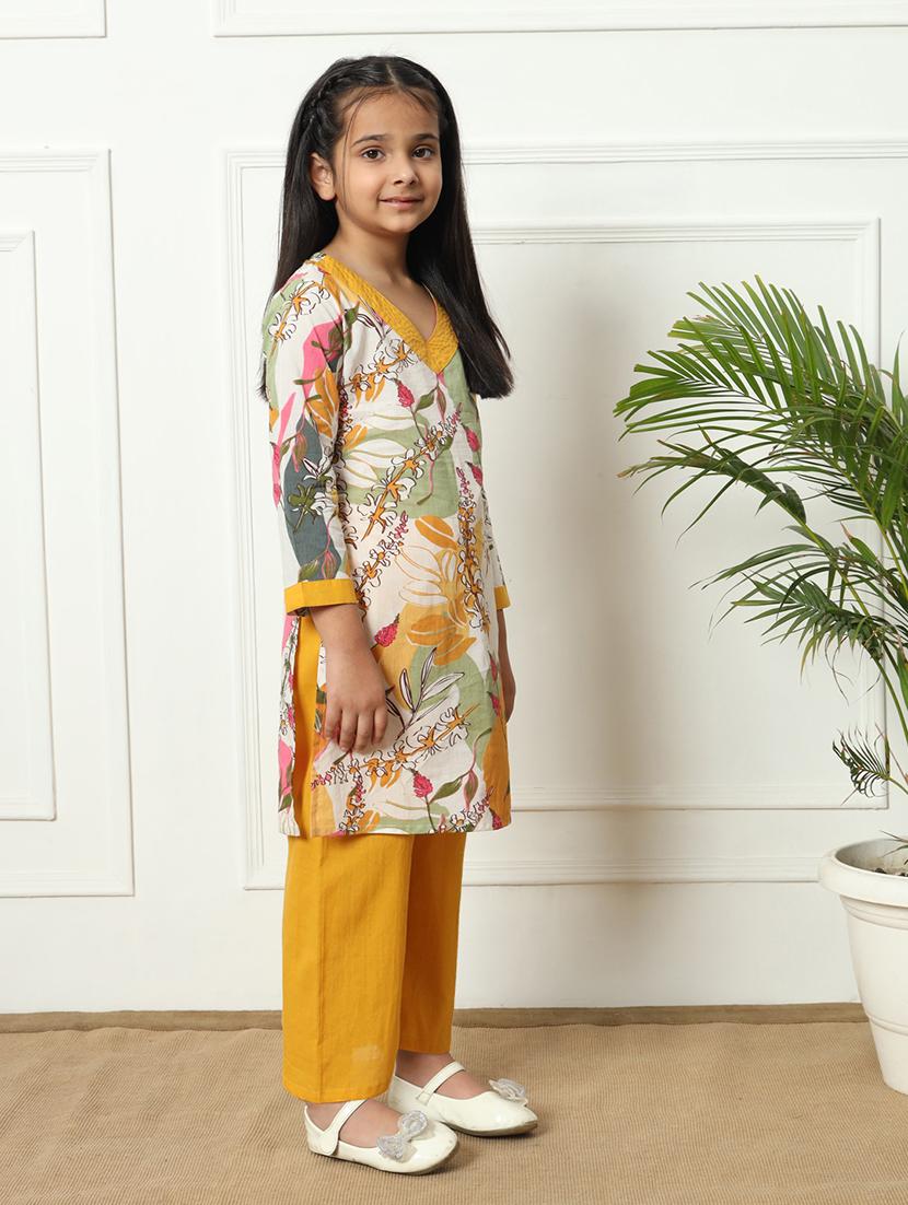 girls printed cotton kurta palazzo suit set - 21254056 - Zoom Image - 2
