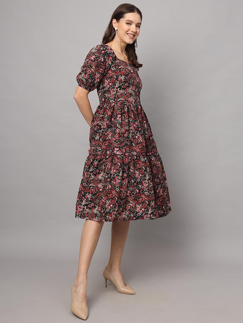 women printed puff sleeves tiered dress - 21277449 - Standard Image - 4