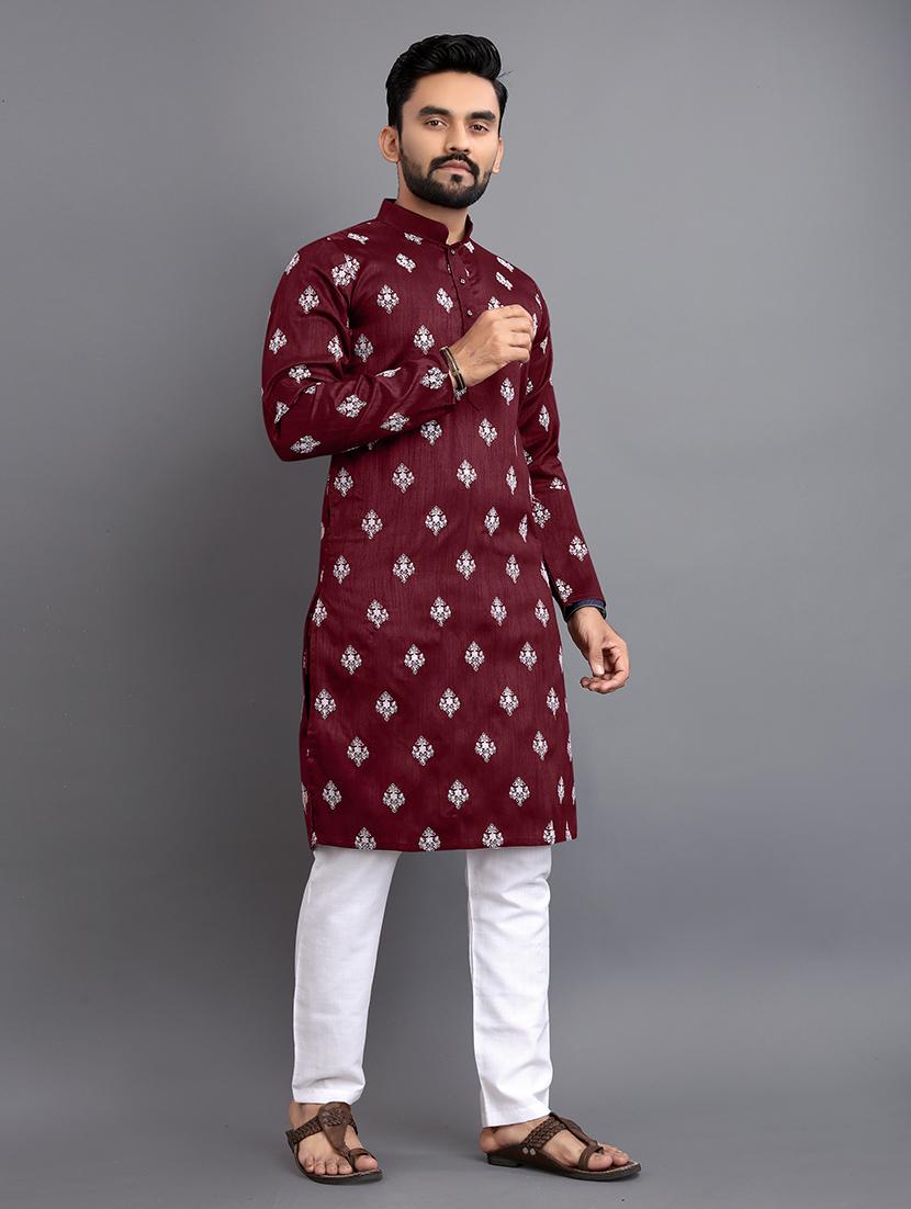 men long sleeve self-designed long kurta - 21277577 - Zoom Image - 1