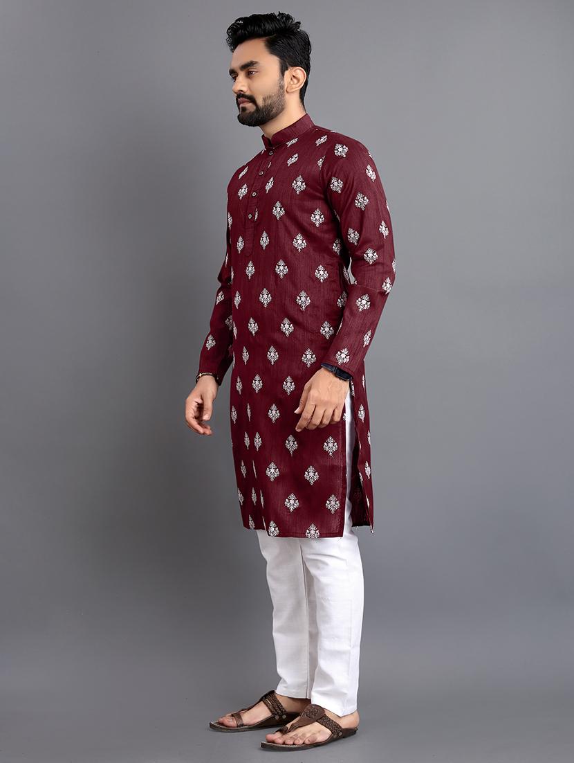 men long sleeve self-designed long kurta - 21277577 - Standard Image - 2