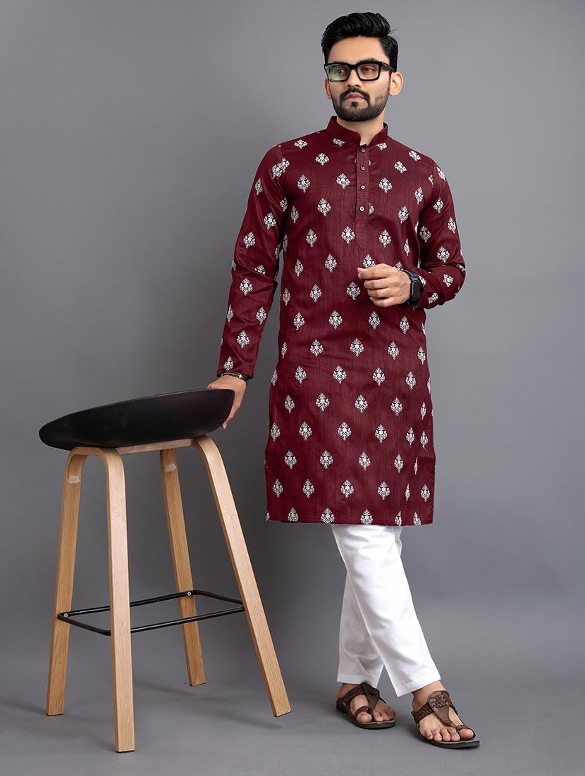 men long sleeve self-designed long kurta - 21277577 - Standard Image - 4