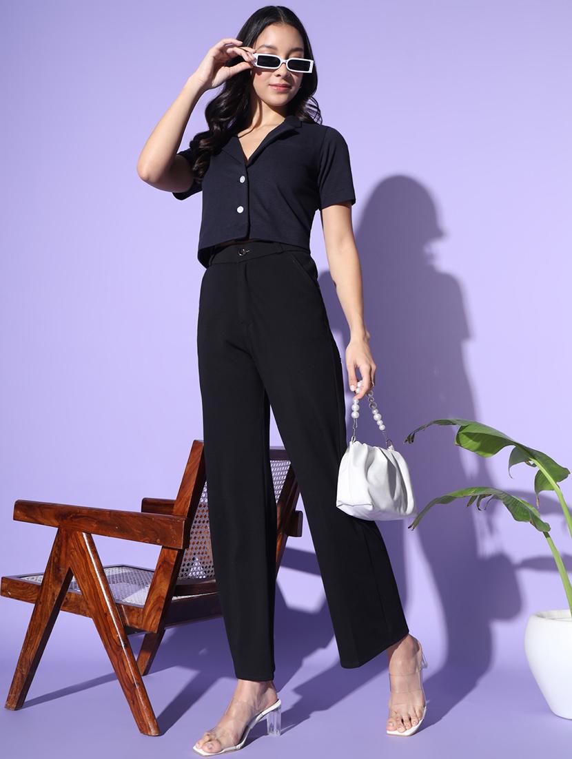 women solid lapel neck short sleeves crop top - 21281955 - Zoom Image - 3