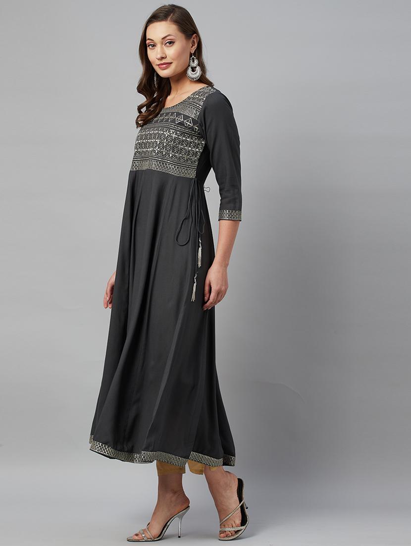 women grey viscose anarkali kurta - 21288733 - Zoom Image - 3