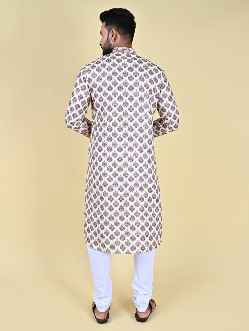 men mandarin neck printed long kurta - 21297172 - Zoom Image - 3
