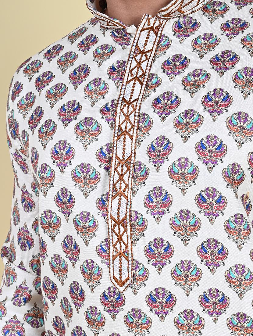 men mandarin neck printed long kurta - 21297172 - Standard Image - 4