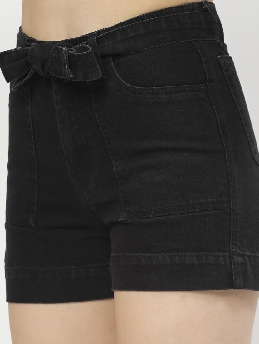 women solid high rise denim shorts - 21307981 - Zoom Image - 5