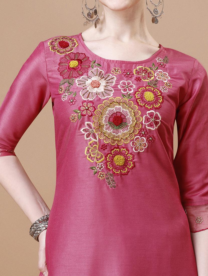 pink chanderi kurta dupatta set - 21308911 - Standard Image - 4
