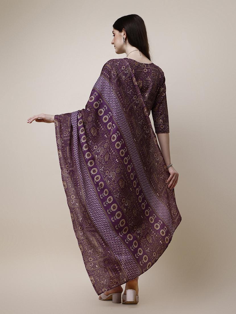 purple cotton kurta dupatta set - 21308981 - Zoom Image - 2